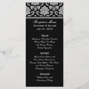 Black and White Damask Wedding Menu Rack Card