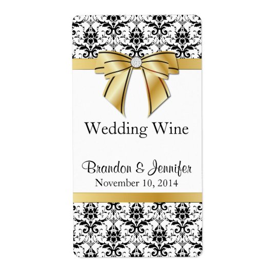 Black and White Damask Wedding Mini Wine Labels