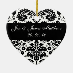 Black and White Damask Wedding Ornament