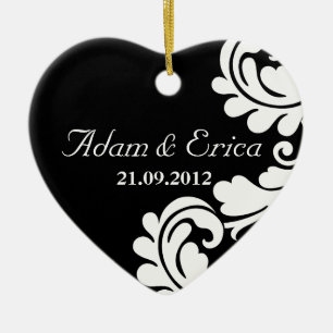 Black and white Damask Wedding Ornaments