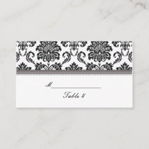 Black and White Damask Wedding Place Cards