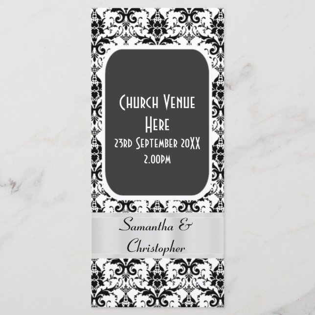 Black and white damask wedding program (Front)