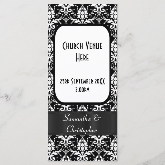 Black and white damask wedding program (Front)