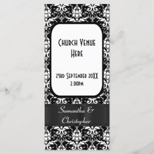 Black and white damask wedding program