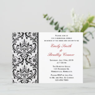 Black and White Damask Wedding Rehearsal Dinner Invitation