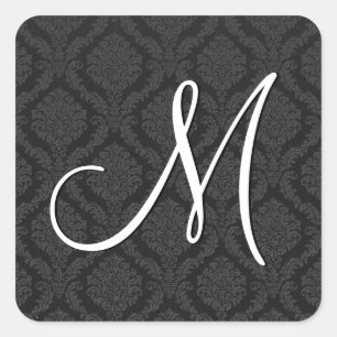 BLACK and WHITE Damask Wedding Square Sticker