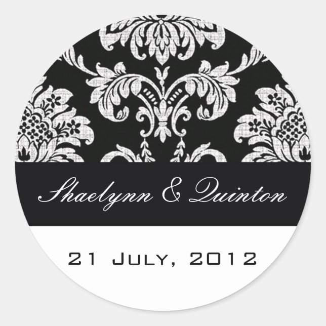 Black and White Damask Wedding Sticker (Front)