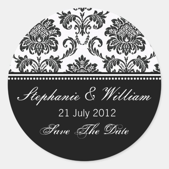 Black and White Damask Wedding Sticker (Front)