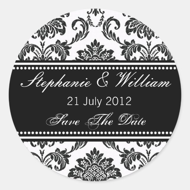 Black and White Damask Wedding Sticker (Front)