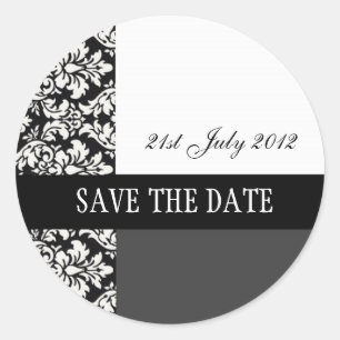 Black and White Damask Wedding Stickers