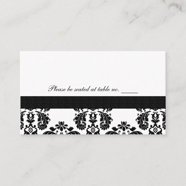 Black and White Damask Wedding Table Place Cards (Front)