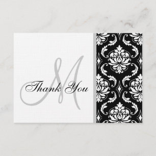 Black and White Damask Wedding Thank You Card