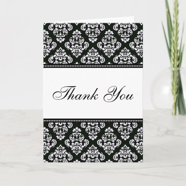 Black and White Damask Wedding Thank You Cards (Front)