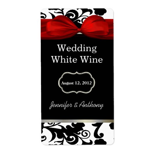 Black and White Damask Wedding Wine Labels