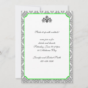 Black and White Damask with Lime Party Invitation