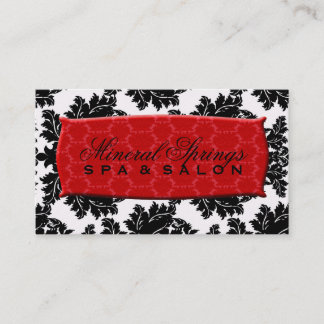 Black and White Damask with Red Damask Name Plate Business Card