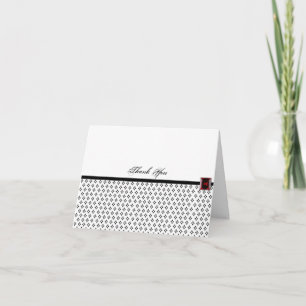 Black and White Damask with Ruby Thank You Card