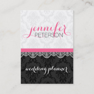 Black And White Damasks And Lace Wedding Planer Business Card