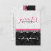 Black And White Damasks And Lace Wedding Planer Business Card (Front/Back)