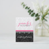 Black And White Damasks And Lace Wedding Planer Business Card (Standing Front)