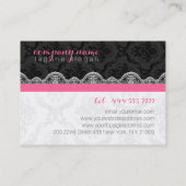 Black And White Damasks And Lace Wedding Planer Business Card (Back)