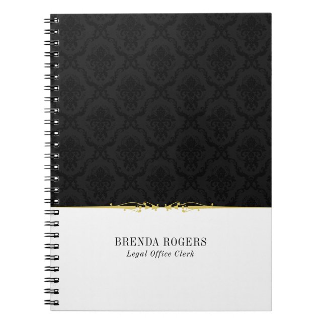 Black and white damasks gold Accent Notebook (Front)