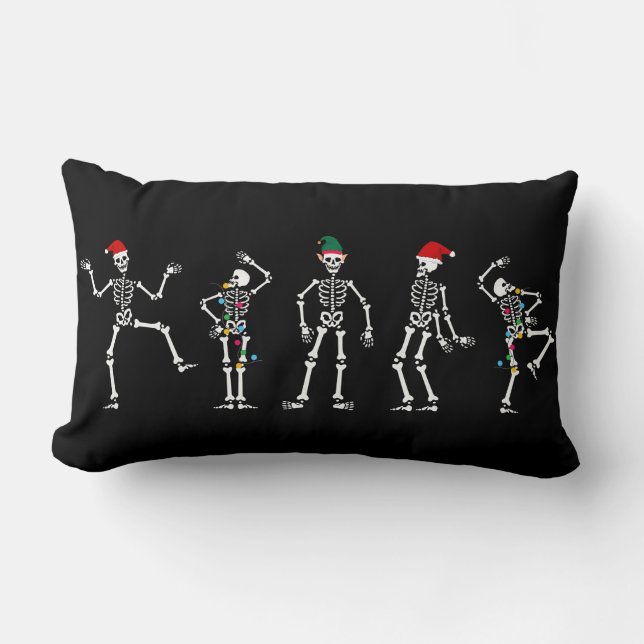 Black and White Dancing Christmas Skeleton  Lumbar Cushion (Front)