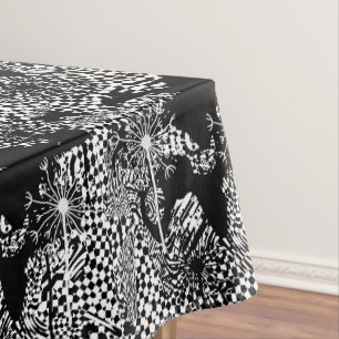 black and white dandelion tablecloth