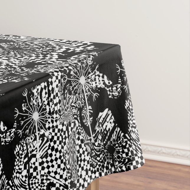black and white dandelion tablecloth (In Situ)