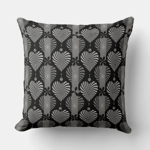 Black and white dark stripes pattern with flowers  cushion