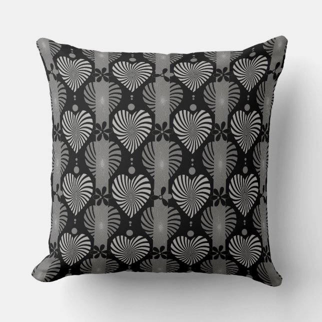 Black and white dark stripes pattern with flowers  cushion (Front)
