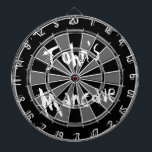 Black and white dartboard with funny quote for men<br><div class="desc">Black and white dartboard with funny quote for men.  Vintage look dart board with personalised humourous text. like Johns Mancave Fun personalizable gift idea for masculine men with humour. Grungy style design with grunged letters. Perfect for dad uncle grandpa brother etc.</div>