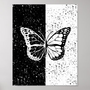 Black and White Day Night Elegant Pretty Butterfly Poster