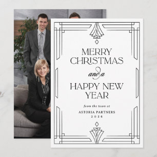 Black and White Deco Elegant Corporate Christmas Holiday Card