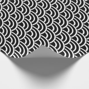 Black and white deco small fan shells wrapping paper