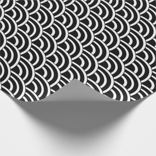 Black and white deco small fan shells wrapping paper (Corner)