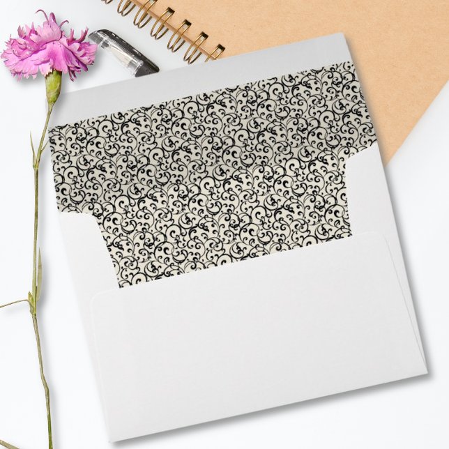 Black and White Deco Swirl Lined Notecard Envelope (Creator Uploaded)