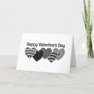 Black and White Decorative Hearts Valentine’s Day Holiday Card