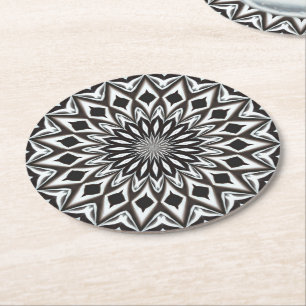 Black And White Decorative Mandala Round Paper Coaster