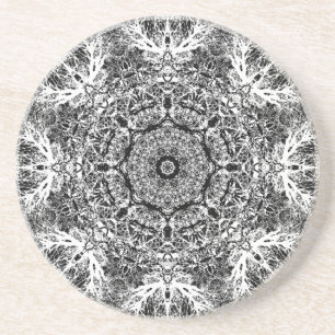 Black and White Decorative Round Pattern. Coaster