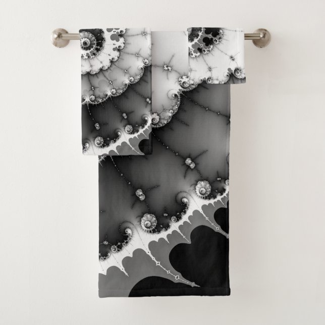 Black and White Deep Swirl Bath Towel Set (Insitu)