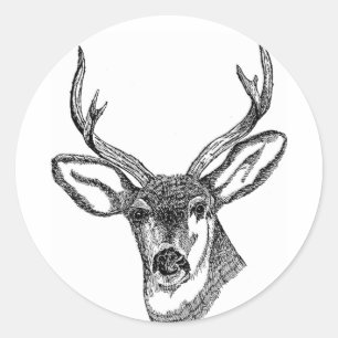 Black and White Deer Classic Round Sticker