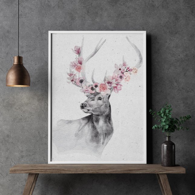 Black and White Deer in Flower Crown Animal Poster (Creator Uploaded)