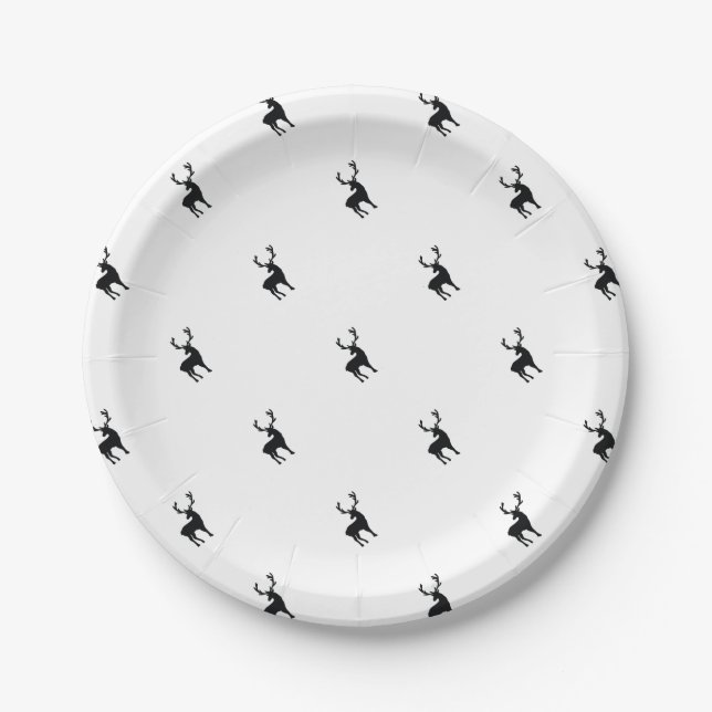 Black and white deer paper plate (Front)