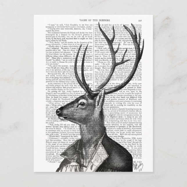 Black and White Deer Portrait Postcard (Front)