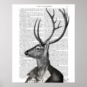 Black and White Deer Portrait Poster