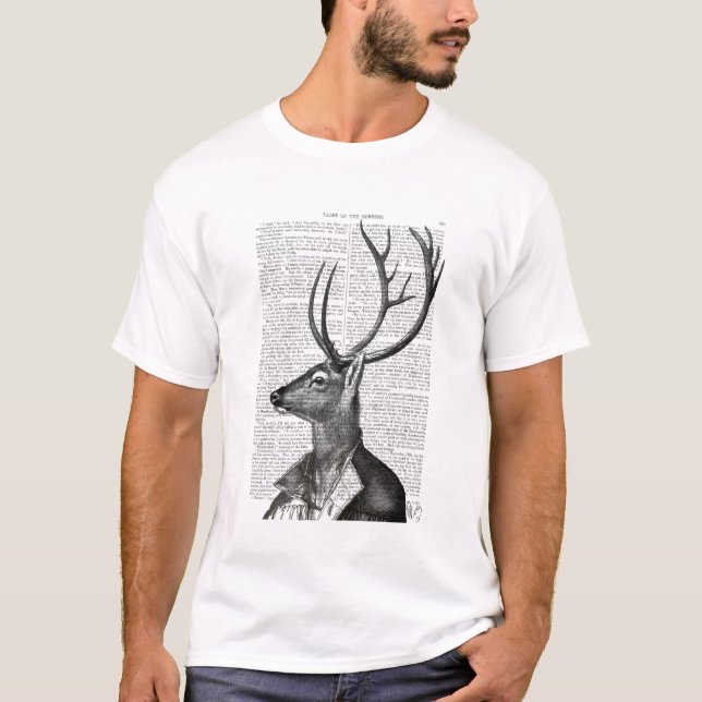 Black and White Deer Portrait T-Shirt (Front)