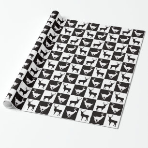 Black And White Deer Silhouette Wrapping Paper