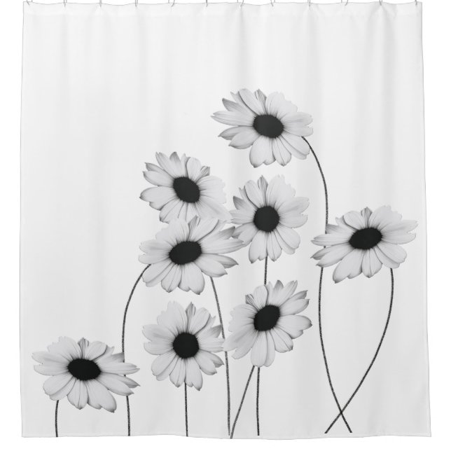 Black and white delicate flowers with long stems shower curtain (Front)