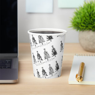 black and white design christmas trees paper cups